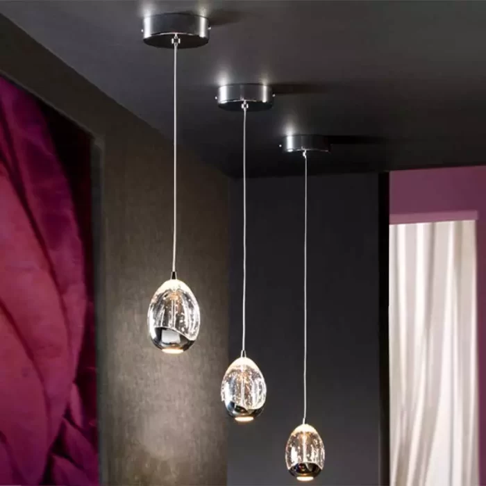 Chrome Solid Glass Pendant Light With Decorative Bubbles