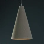 Conical shape pendant light in a sleek grey colour made from concrete