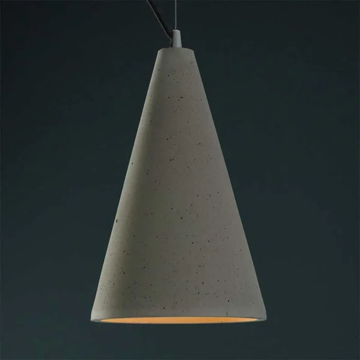 Conical shape pendant light in a sleek grey colour made from concrete