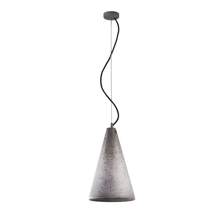 Conical shape pendant light in a sleek grey colour made from concrete