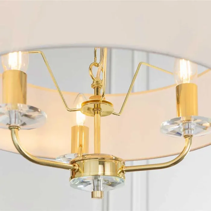 Crystal Brass Ceiling Light White Fabric