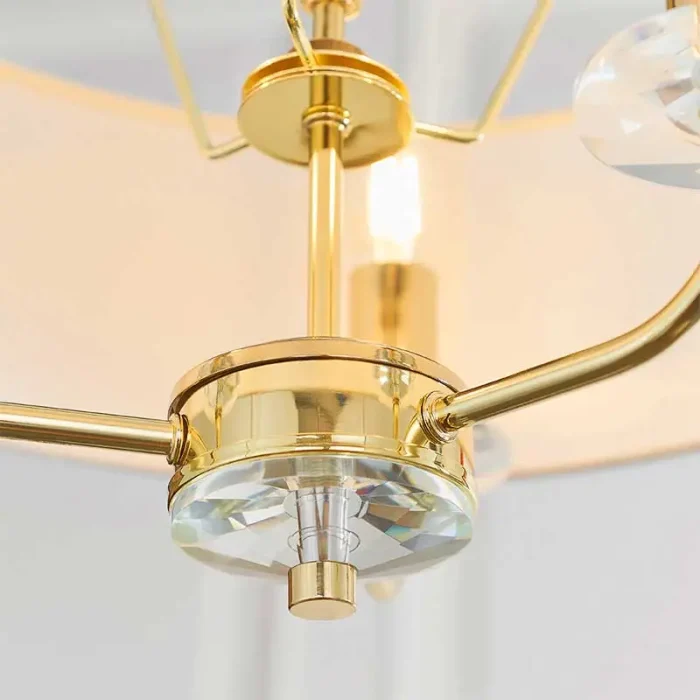 Crystal Brass Ceiling Light White Fabric