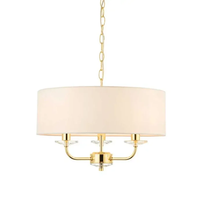 Crystal Brass Ceiling Light White Fabric