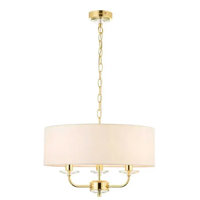 Crystal Brass Ceiling Pendant Light White Fabric