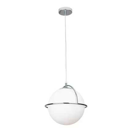 Globe White Glass Pendant Light Chrome