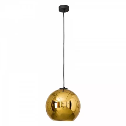 Globe pendant light in gold finish with black cable