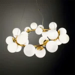 Gold Orbit Large White Glass Pendant Light