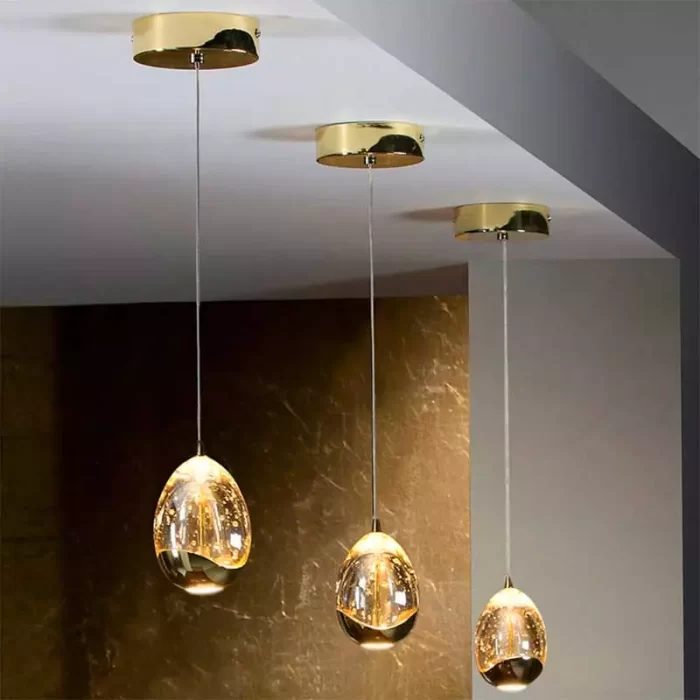 Gold Solid Glass Pendant Light With Decorative Bubbles