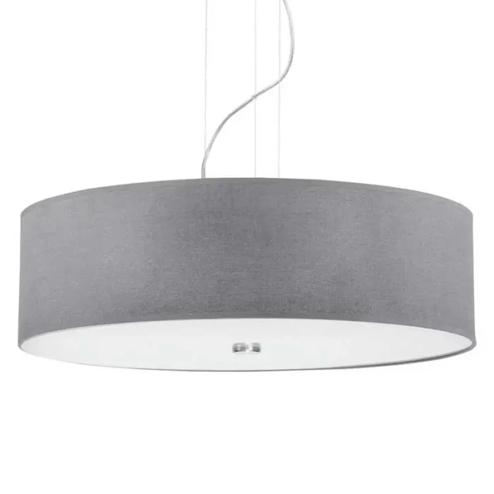 Pendant light with grey fabric shade