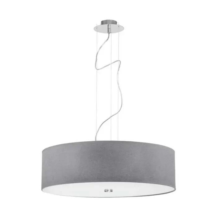 Pendant light with grey fabric shade