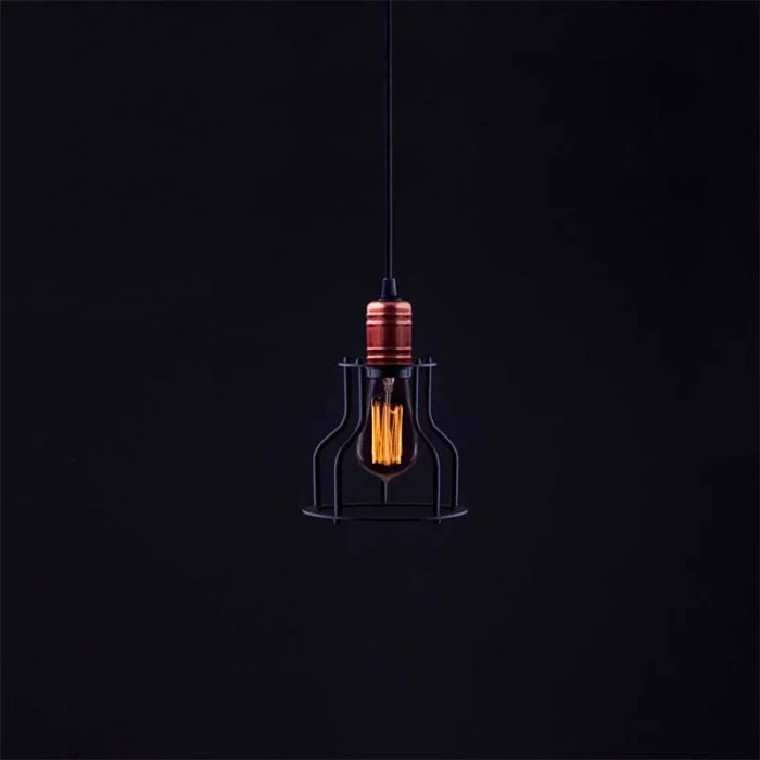 Large pendant light feature an open cage design in black finish