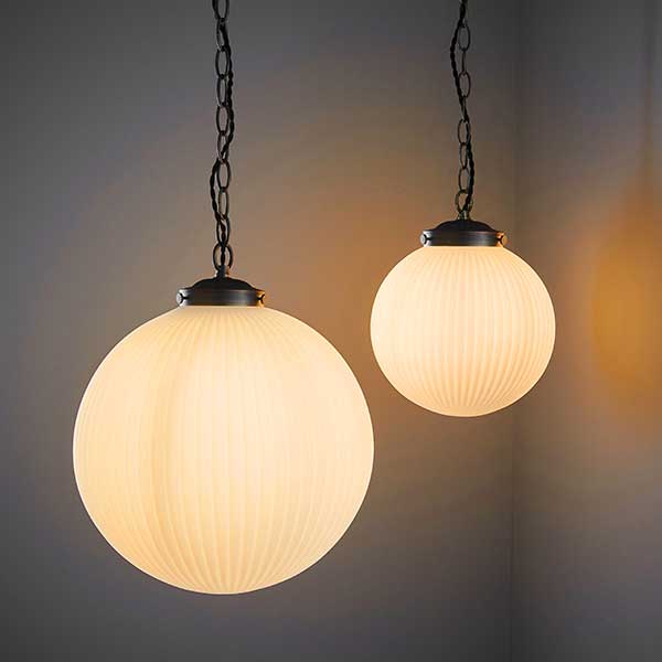 large opal ribbed glass pendant light