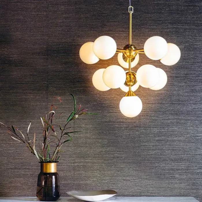 Modern Brushed Brass Large Glass Pendant Light