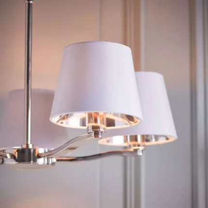 Nickel Pendant Light With White Fabric Shades