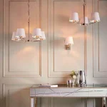 Nickel Pendant Light With White Fabric Shades