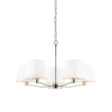 Nickel Pendant Light With White Fabric Shades