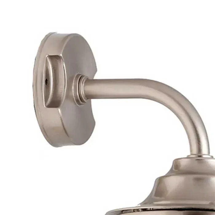 Nautical style nickel plated down outdoor wall light for coastal areas.