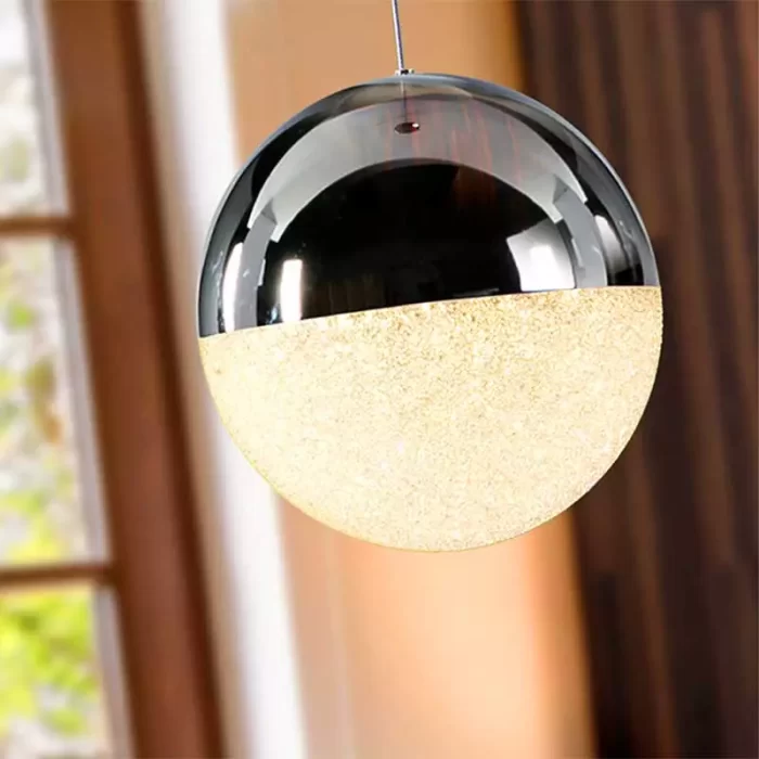 Orb pendant light in chrome finish