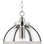 Polished Nickel Lantern Glass Pendant Light Adjustable Chain