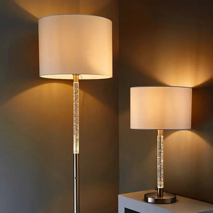 Bubble effect floor lamp and table lamp in satin chrome finish