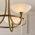 Semi flush design pendant light in antique brass finish with white shades