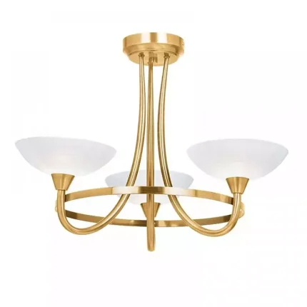 Semi flush design pendant light in antique brass finish with white shades