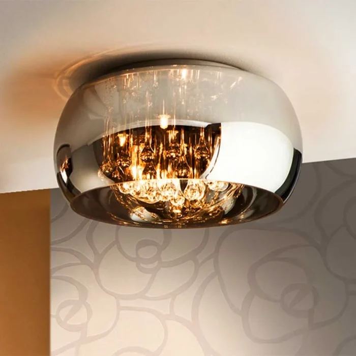 Smoked Glass Large Flush Ceiling Light