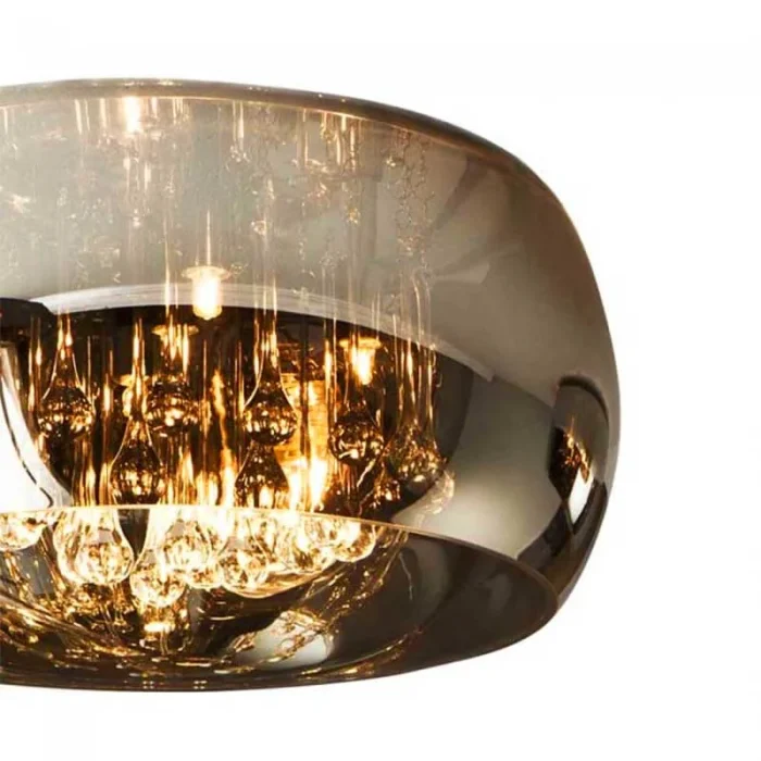 Smoked Glass Large Flush Ceiling Light