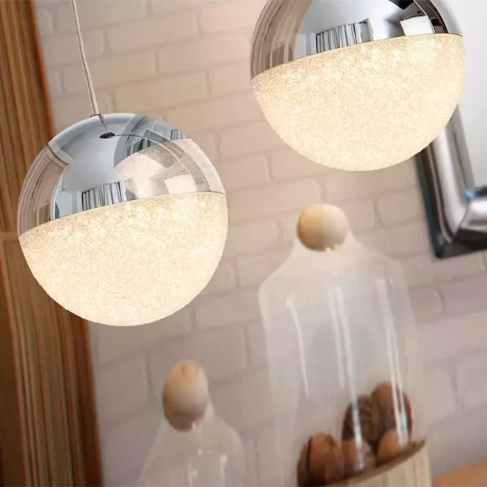 Spherical globe pendant light in chrome