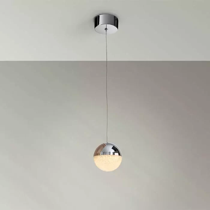 Spherical globe pendant light in chrome