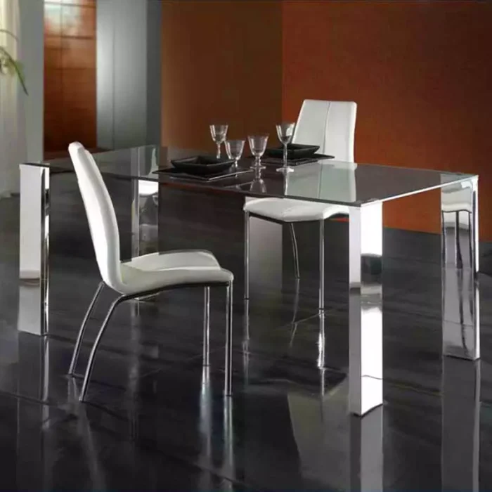 Tempered Glass Stainless Steel Dining Table