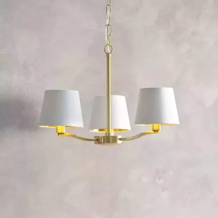 White Fabric Brushed Gold Ceiling Light