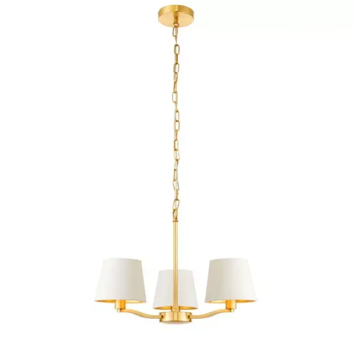 White Fabric Shade Brushed Gold Pendant Light