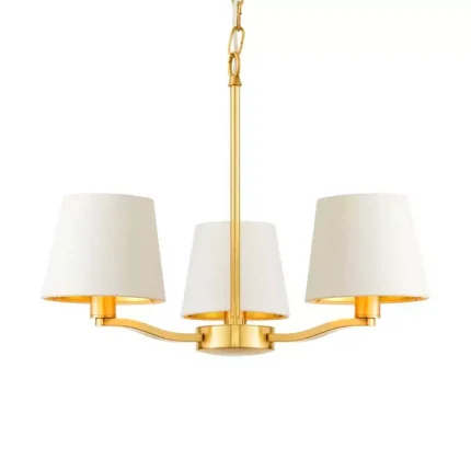 White Fabric Shade Brushed Gold Pendant Light