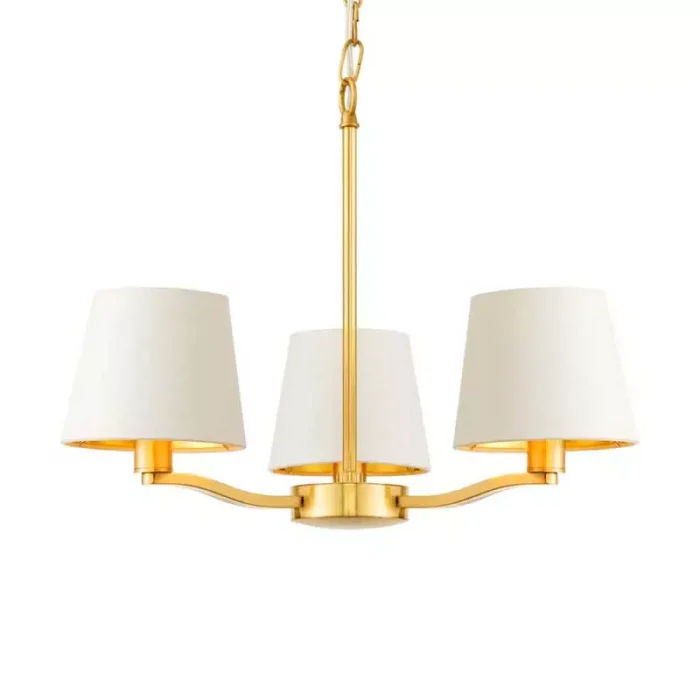 White Fabric Shade Brushed Gold Pendant Light