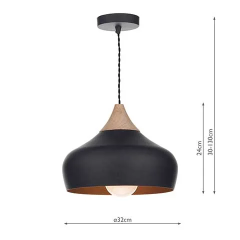 Wooden Cap Pendant Light Matt Black