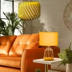 Pendant light with yellow velvet shade in 46cm size