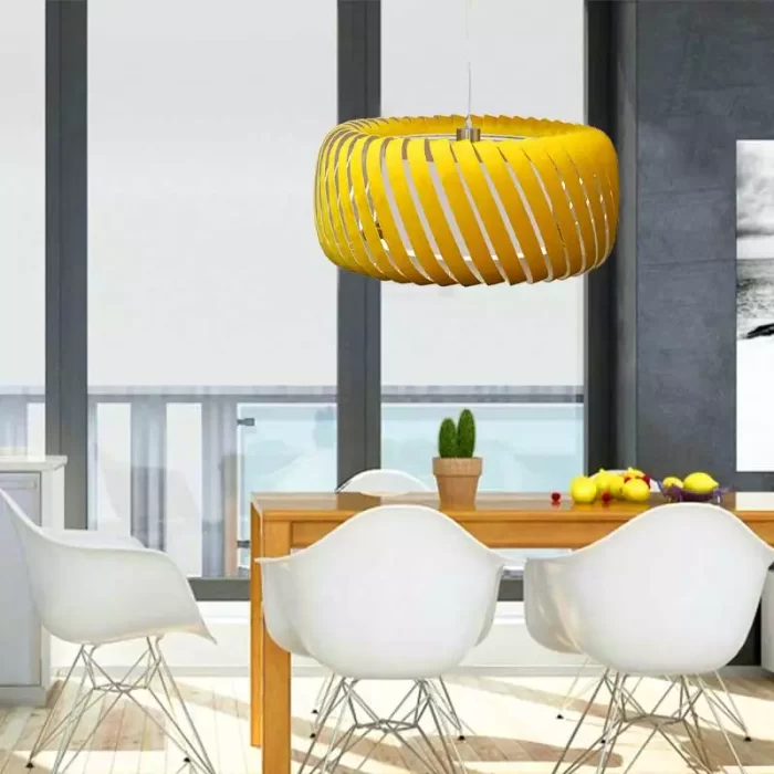 Pendant light with yellow velvet shade in 57cm size