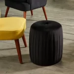 Black Velvet Buttoned Cylinder Pouffe