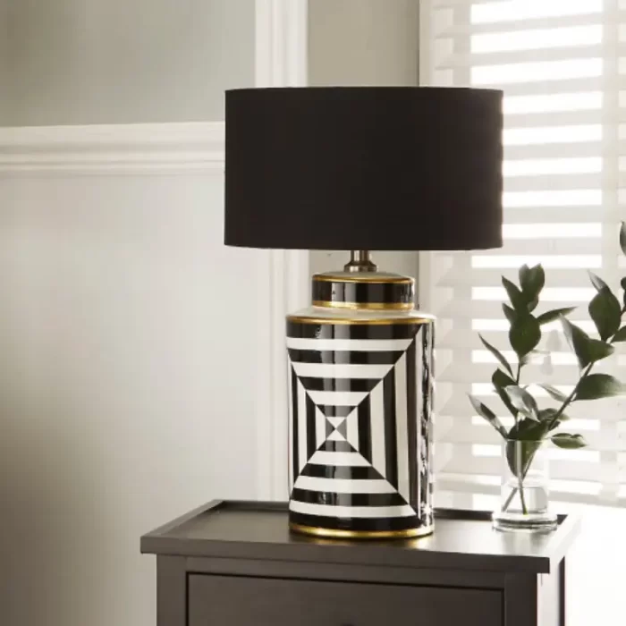 Black and White Stripe Ceramic Table Lamp