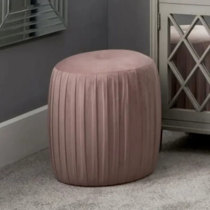 Blush Pink Velvet Buttoned Cylinder Pouffe