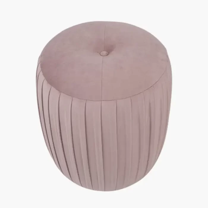 Blush Pink Velvet Buttoned Cylinder Pouffe