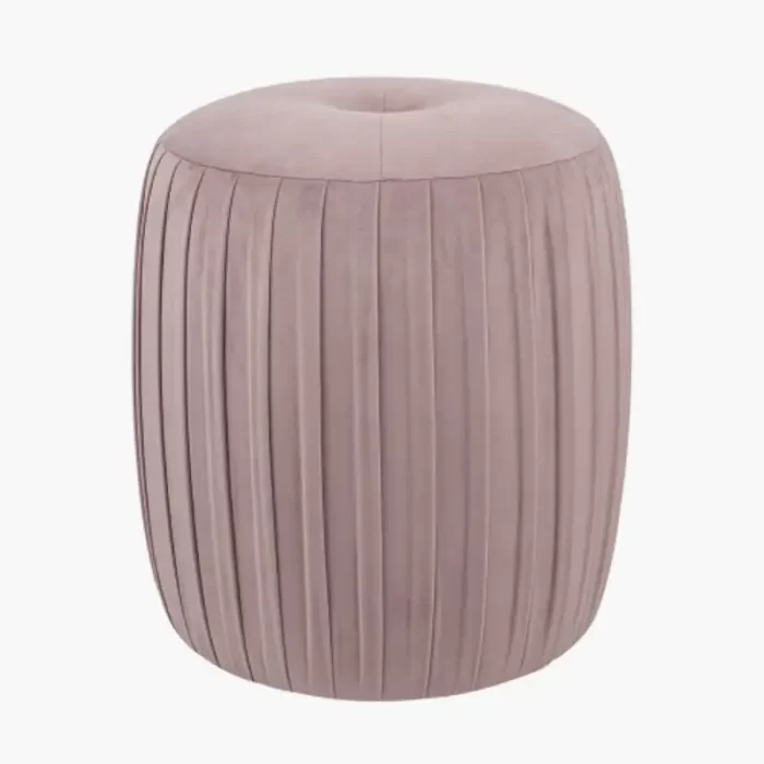 Blush Pink Velvet Buttoned Cylinder Pouffe