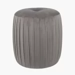 Dove Grey Velvet Buttoned Cylinder Pouffe