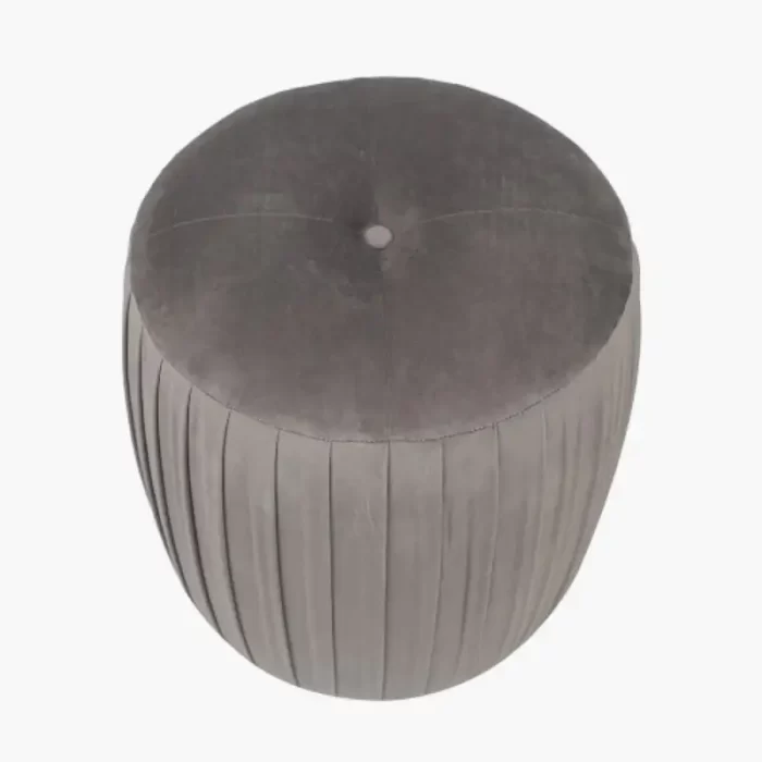 Dove Grey Velvet Buttoned Cylinder Pouffe