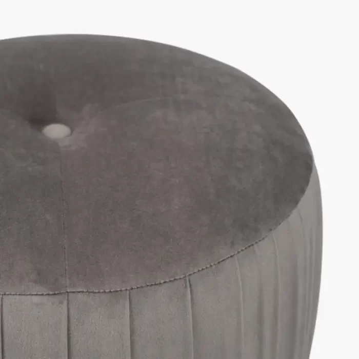 Dove Grey Velvet Buttoned Cylinder Pouffe