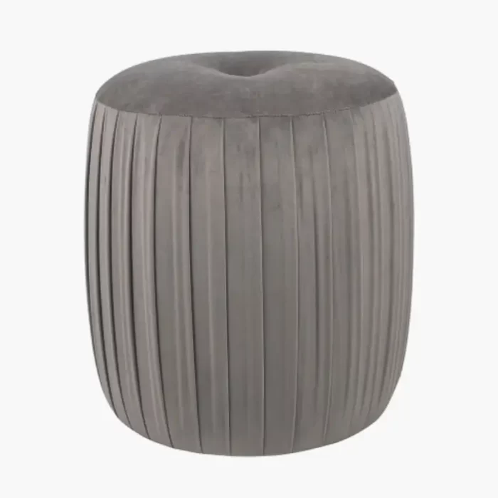 Dove Grey Velvet Buttoned Cylinder Pouffe