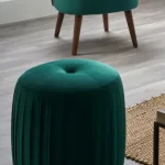 Forest Green Velvet Buttoned Cylinder Pouffe