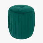 Forest Green Velvet Buttoned Cylinder Pouffe