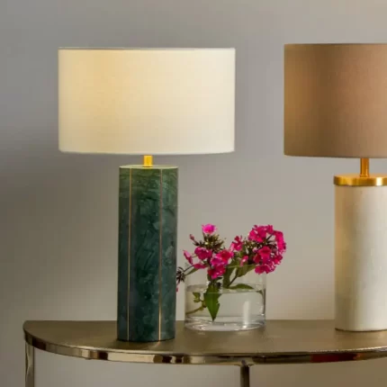 Green Marble and Gold Metal Table Lamp